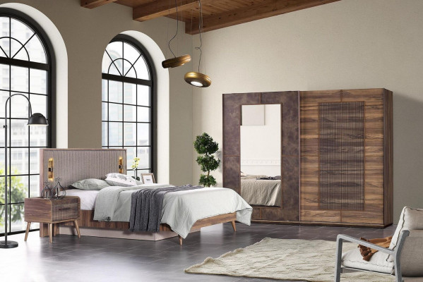 Garnitur Doppelbett Bett Nachttische Braun Schlafzimmer 4tlg Schrank