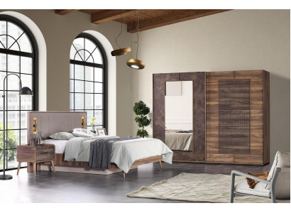 Garnitur Doppelbett Bett Nachttische Braun Schlafzimmer 4tlg Schrank