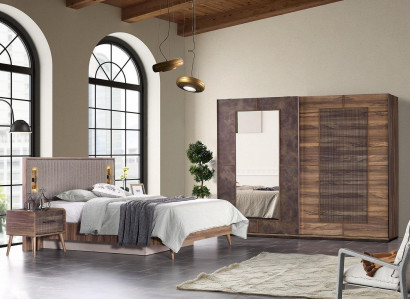 Garnitur Doppelbett Bett Nachttische Braun Schlafzimmer 4tlg Schrank