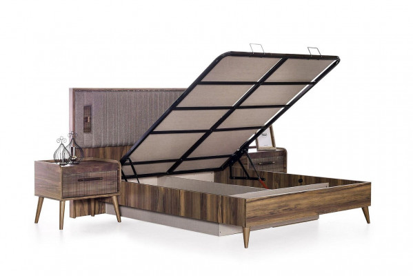 Komplette Schlafzimmer Doppelbett Nachttische Braun Bett 3tlg Holzbett