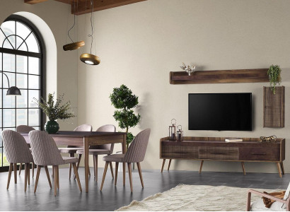 Essgruppe Esszimmer Essecke Esstisch Stühle Holz 10tlg RTV Tisch Braun