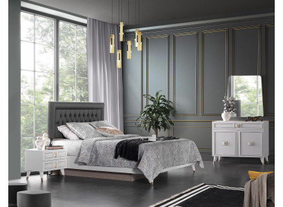 Komplette Schlafzimmer Doppelbett Nachttische Weiß Kommode Bett 5tlg