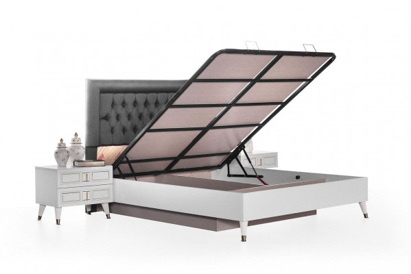 Komplette Schlafzimmer Doppelbett Nachttische Weiß Kommode Bett 5tlg