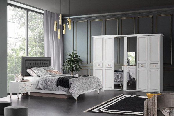 Garnitur Doppelbett Bett Nachttische Weiß Schlafzimmer 4tlg Schrank
