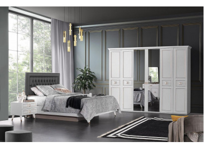 Garnitur Doppelbett Bett Nachttische Weiß Schlafzimmer 4tlg Schrank