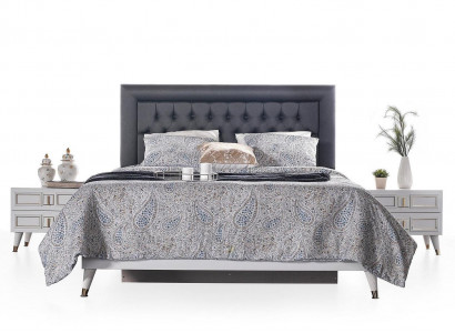 Schlafzimmer Garnitur Doppelbett Bett Nachttische Grau Luxus Set 3tlg