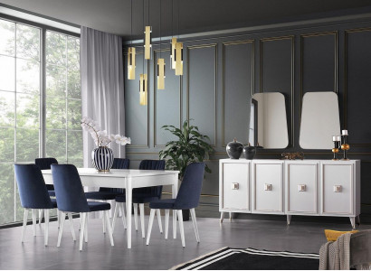 Essgruppe Esszimmer Essecke Esstisch Stühle Holz 9tlg Anrichte Weiß