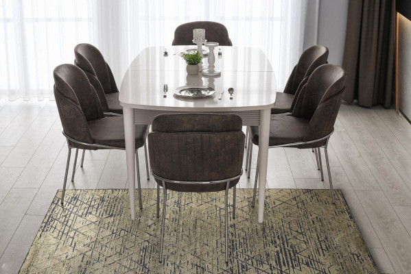 Essgruppe Esszimmer Esstisch Stühle Essecke Weiß Holz 7tlg Ausziehbar