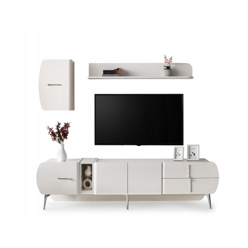 Garnitur Wohnzimmer TV Ständer Regale Sideboard RTV Lowboard Weiß