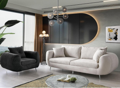 Sofagarnitur Dreisitzer Sessel Stoffsofa Polstersofa 3tlg Weiß Moderne