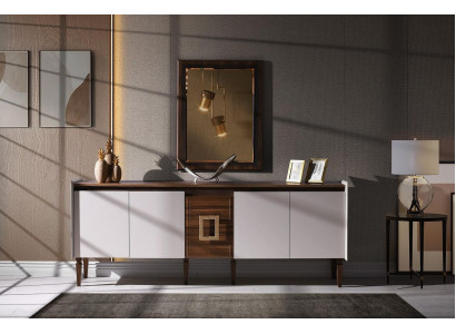 Gruppe Anrichte Sideboard Schrank Spiegel Holz Kommode Modern Braun