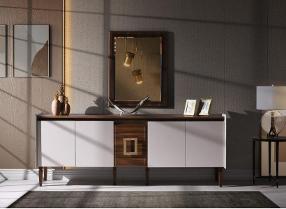 Gruppe Anrichte Sideboard Schrank Spiegel Holz Kommode Modern Braun