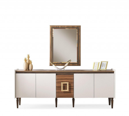 Gruppe Anrichte Sideboard Schrank Spiegel Holz Kommode Modern Braun