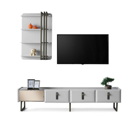 Wohnzimmer TV Ständer Regale RTV Lowboard Sideboard Holz Weiß Set