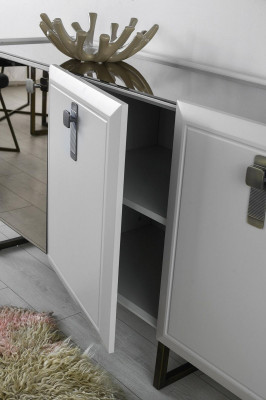 Anrichte Sideboard Schrank Spiegel Holz Kommode Modern Weiß Gruppe