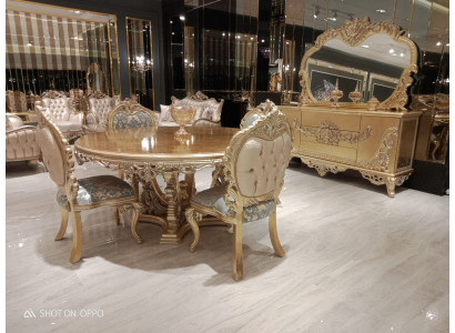 Goldener Runder Esstisch Essgarnitur Tisch 4x Stuhl Anrichte 6tlg. Neu