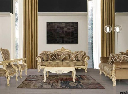 Exklusive Sofagarnitur in beiger Farbe im Barock-Rokoko-Stil 3 + 3 + 1 + 1 + Couchtisch