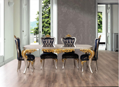 Exquisiter Goldener Esszimmer Set Esstisch mit x4 Chesterfield Stühlen Luxus Möbel