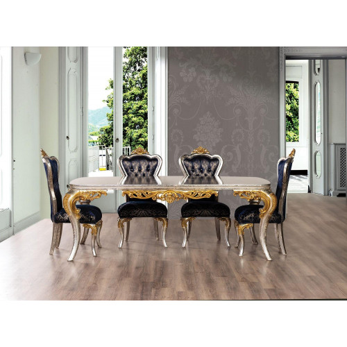 Exquisiter Goldener Esszimmer Set Esstisch mit x4 Chesterfield Stühlen Luxus Möbel