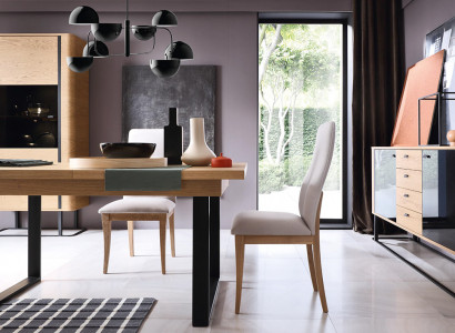 Hochwertes Wohnzimmer Möbel Set Vitrine + Esstisch + Sideboard Kommode