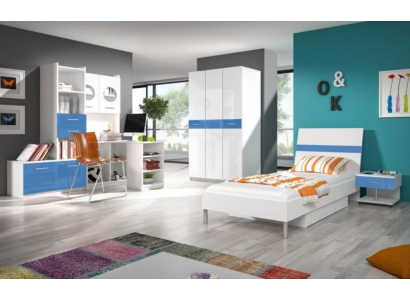 Bett + Nachttisch Schlafzimmer Jugendzimmer Kinderzimmer Set Möbel 2tlg. Blau