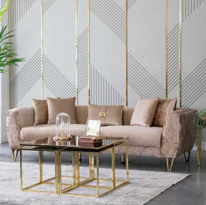 Luxus Sofagarnitur 3tlg. Set Möbel Couch Sofa Garnitur Komplett Sets Stoff