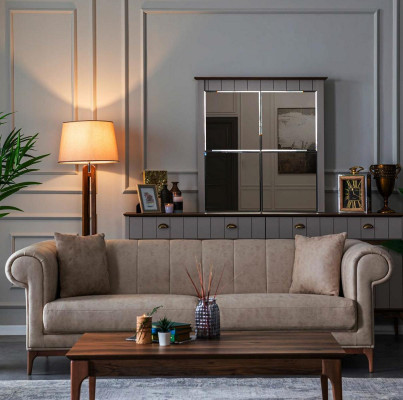 Gepolsterte Wohnzimmer Möbel Sofagarnitur Couch Set Stoffsofa 3tlg. Textil