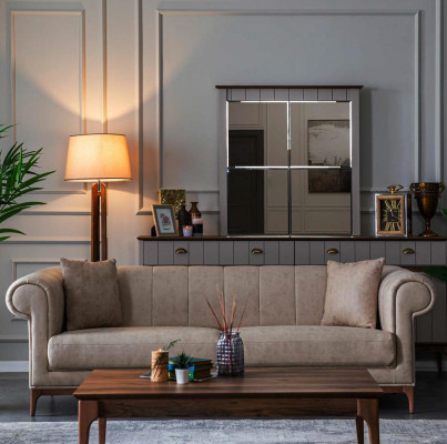 Dreisitzer Beige Couch Sofa Möbel Einrichtung Couchen Sofas Wohnzimmer