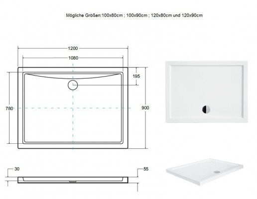 Duschwanne Duschtasse Dusche Acrylwanne Flach Ablaufgarnitur Ablauf