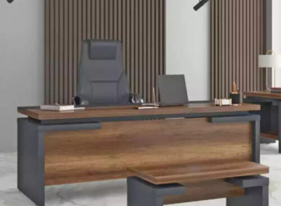 Braun Grauer Schreibtisch 220x90cm Luxus Tisch Chefschreibtisch Büro