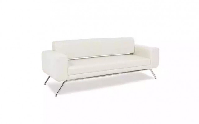 Weißer Dreisitzer Luxus Edelstahlfüße Textilmöbel Büro Couch Modern