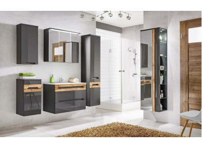 Design Badezimmer Möbel Bad 5 tlg. Set Garnitur Schrank Waschbecken Beleuchtung