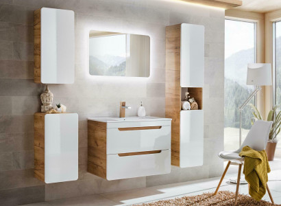Design Badezimmer Möbel Bad Garnitur Schrank Waschbecken Deko Beleuchtung