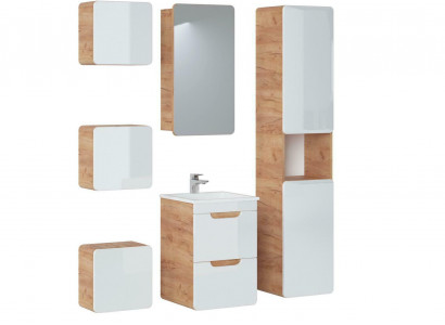 Design Badezimmer Möbel Gruppe Bad 6tlg. Set Garnitur Schrank Waschbecken Holz