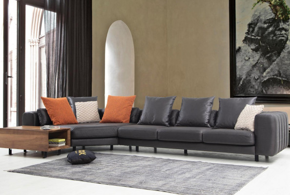 Ecksofa Eckgarnitur L form Polstersofa Stoffsofa Grau Sofa Tisch Couch