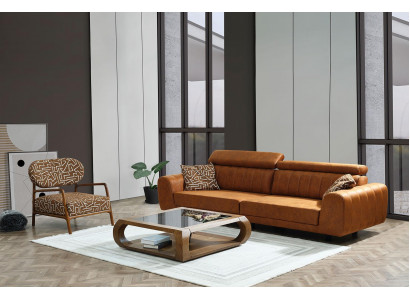 Komplette Couchgarnitur Viersitzer Sessel Couch Braun Kunstleder Sofas