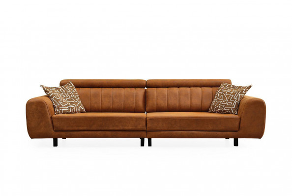 Komplette Couchgarnitur Viersitzer Sessel Couch Braun Kunstleder Sofas