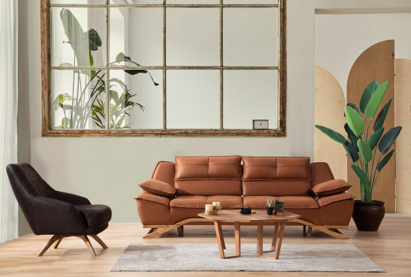 Couchgarnitur Dreisitzer Sessel Stoffsofa Polstersofa 2tlg Sofa Braun