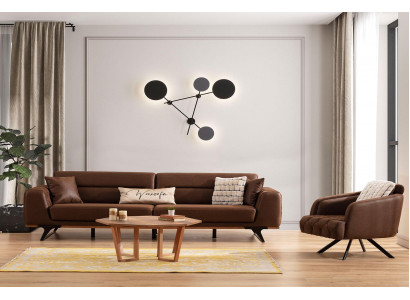 Komplette Couchgarnitur Viersitzer Sessel Couch Braun Stoffsofa Sofas