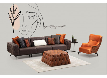 Komplette Viersitzer Sessel Couch Braun Polstersofa Stoffsofa Set 2tlg