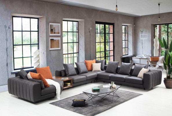 Große Wohnlandschaft Sofa Ecksofa U form Polstersofa Grau Stoffsofa