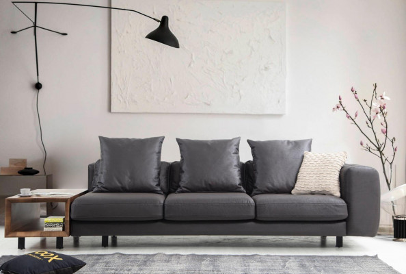 Polstersofa Dreisitzer Couch Stoffsofa Sofa Sitzer Stoff Grau Tisch