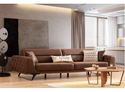 Chesterfield Viersitzer Couch Kunstleder Braun Sofa 4 Sitzer Polster