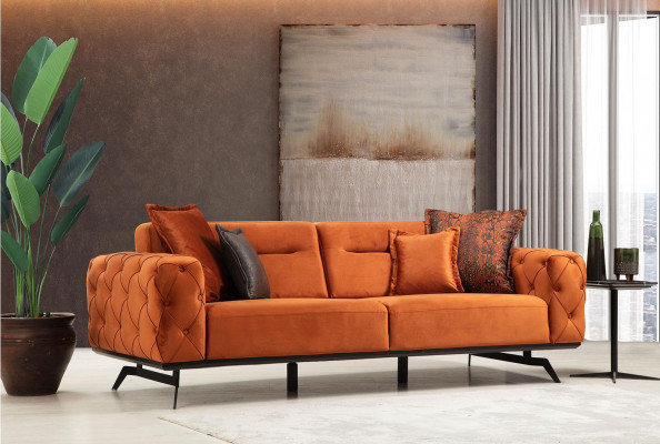 Dreisitzer Couch Orange Sofa 3 Sitzer Polster Stoffsofa Chesterfield
