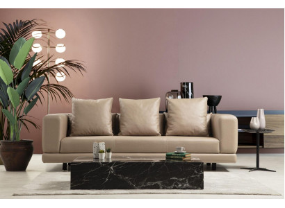 Dreisitzer Couch Beige Sofa 3 Sitzer Polstersofa Modern Kunstleder