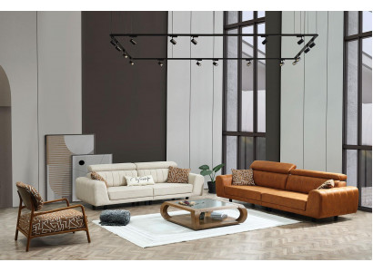 Couchgarnitur Viersitzer Dreisitzer Sessel Braun 3tlg Polstersofa Set
