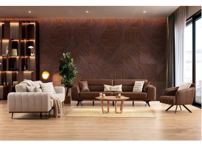 Sofagarnitur Viersitzer Dreisitzer Sessel Couch Braun Polstersofa Sofa