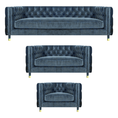 Chestefield Grau Wohnzimmer Komplett 4+2+1 Sofas Set 3tlg Polstermöbel