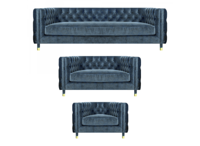Chestefield Grau Wohnzimmer Komplett 4+2+1 Sofas Set 3tlg Polstermöbel