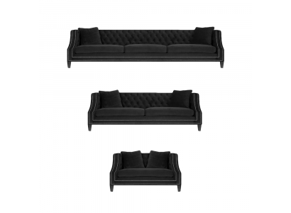 Chesterfield Sofagarnitur 2x Sofas Chesterfield Sessel Schwarz Polster Stoff